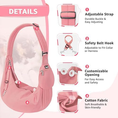 SlowTon Dog Carrier Sling - Thick Padded Shoulder Strap Adjustable Peach XS - Image 2