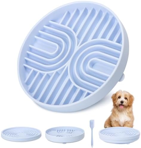 2 in 1 Slow Feeder Dog Bowls with Suction Cups,Silicone Lick Mat for Dogs,DIY Wet or Dry Food,Dishwasher Safe,Blue,Spatula+UU Bowl+Cyclone Lick Pad by PetZee