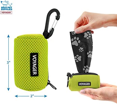 Best Pet Supplies Dog Poop Bag Holder Leash Attachment with Reusable Dispenser for Travel, Walking, Park, and Outdoor Use, Durable with Clip-On - Lime Green, Pack of 2, Mesh Dispenser w/30 Bags - Image 4