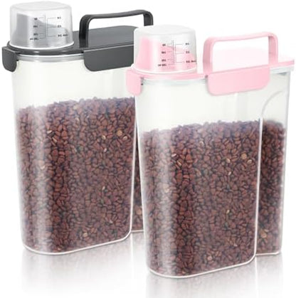 LEAWALK 5Lbs /6Qt/5L Airtight Cat Dog Food Storage Container with Upgraded Large Nozzle BPA-Free, Pet Food Storage Containers for Rice, Grain, Pet Food, Flour, Dog Treat Storage-2 Pack （Pink & Black） by LEAWALK
