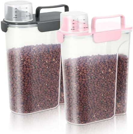 LEAWALK 5Lbs /6Qt/5L Airtight Cat Dog Food Storage Container with Upgraded Large Nozzle BPA-Free, Pet Food Storage Containers for Rice, Grain, Pet Food, Flour, Dog Treat Storage-2 Pack （Pink & Black） by LEAWALK