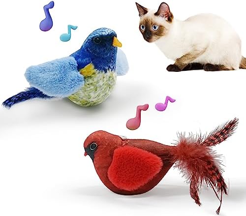 LEWISER Cat Toys Chirping Tit 2 Pcs with Catnip SilverVine, Suitable for Cat Wand Toys, Simulation Bird Design, Interactive Toys for Indoor Kitty Kitten Exercise, Red and Blue by Lewiser