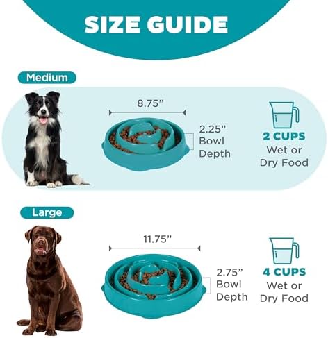 Outward Hound Fun Feeder Slo Bowl – Medium 2‑Cup Capacity, Slow Feeding, Small to Medium Dogs & Cats, Non-Slip, Turquoise, Drop Pattern - Image 5
