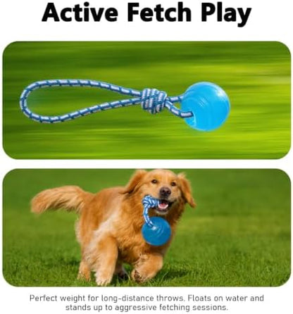 MECOOL 2PCS Dog Chew Toys Set - Tug of War Rope Ball & Flexible Rubber Puller, Interactive Teething Toys for Aggressive Chewers, Pet Training Toys for Medium Large Dogs,Bacon Flavored - Image 5