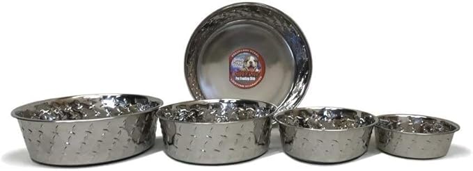 Loving Pets Diamond Plated Dog Bowl with Non-Skid Bottom, 3-Quart, Silver