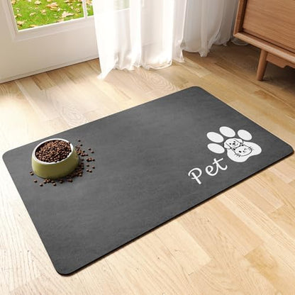 Dog Food Mat Cat Feeding Mat for Food and Water Bowls,17"x27",Dark Grey by RUEYA