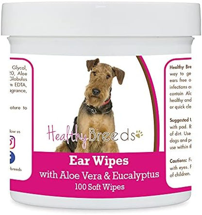 Healthy Breeds Airedale Terrier Ear Cleaning Wipes with Aloe & Eucalyptus for Dogs 100 Count by HealthyBreeds