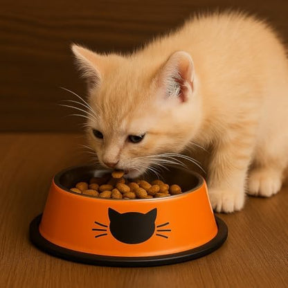 2 Pack Printed Stainless Steel Cat Bowls – 8.1 fl oz Anti-Skid Food & Water Cat Feeding Bowls|Cat Dish for Food and Water Bowl|Cat Feeding Bowl for Kitten (Black & Orange) - Image 6