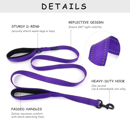 Wagtime Club Heavy Duty Double Handle Dog Leash for Large Medium Small Dogs - Image 2