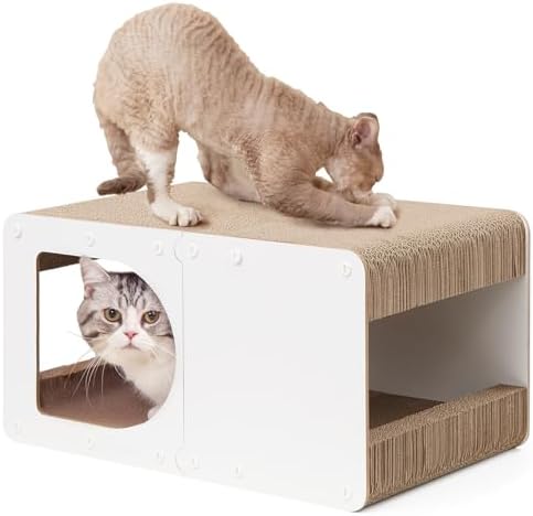 EHEYCIGA Cardboard Cat Scratcher House, 20-Inch Cat Scratch pad, White by EHEYCIGA