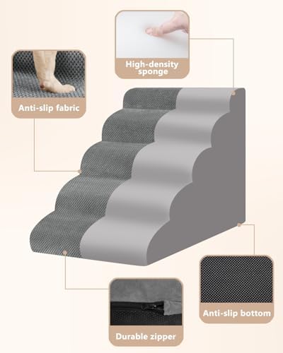 Aodisman Dog Stairs for High Beds,5 Step Pet Ramp for Dogs and Cats,22.4" H - Image 4