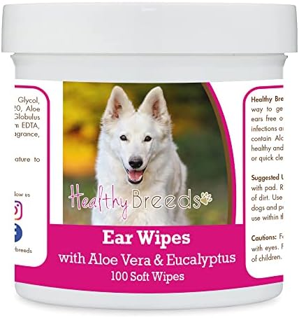 Healthy Breeds German Shepherd, White, Ear Cleaning Wipes with Aloe & Eucalyptus for Dogs 100 Count by HealthyBreeds