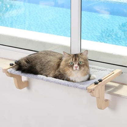 Zakkart Easy Seat Cat Perch for Windowsill (Natural Wood/Gray, M) by Zakkart