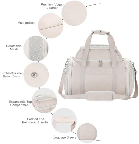 Premium Leather Top Expandable Pet Carrier for Small Dogs & Cats Under 15 lbs, Airline Approved Collapsible Soft-Sided Luxury Travel Bag Beige - Image 4