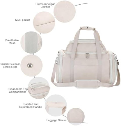 Premium Leather Top Expandable Pet Carrier for Small Dogs & Cats Under 15 lbs, Airline Approved Collapsible Soft-Sided Luxury Travel Bag Beige - Image 4