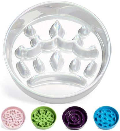 LE TAUCI Dog Bowls Slow Feeder Ceramic, 1.5 Cup Slow Feeding Bowl for Small and Medium Breed, Puzzle Dog Food Bowl for Fast Eater, Crown Silver by LETAUCI
