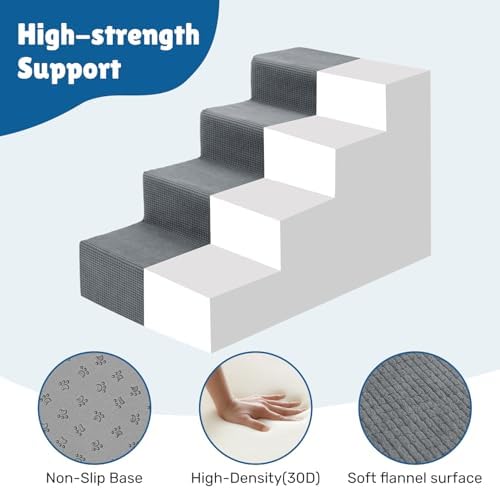 Dog Steps for Bed, 18" H Dog Stairs for Small Dogs, 4-Tier Pet Stairs with Washable Cover, Non-Slip Pet Steps for Dogs to Get On Bed - Image 3