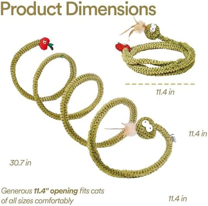 ZEZE Forest Snake Spiral Cat Tunnel Toy with Catnip, Bell & Hanging Teasers, Foldable Interactive Plush Tunnel for Indoor Cats - Image 2