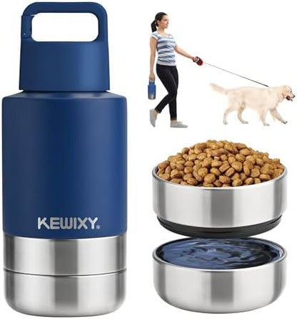 KEWIXY Insulated Dog Travel Water Bottle with Detachable Bowls, 3 in 1 Portable Dog Water Bottle Dispenser, Dog Accessories for Walking, Hiking, Camping, Outdoor (Navy Blue, 32 Oz) by KEWIXYofficial