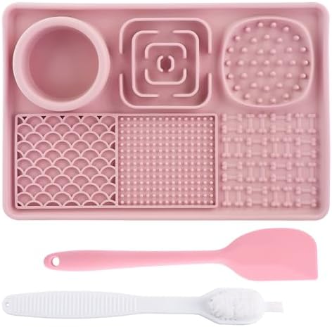 Lick Mat for Dogs, Slow Feeder Licking Mat with Suction Cups for Food and Water, Silicone Feeding Mat Perfect for Anxiety Relief Suitable for Butter Food Yogurt Peanut (Pink) by Petration