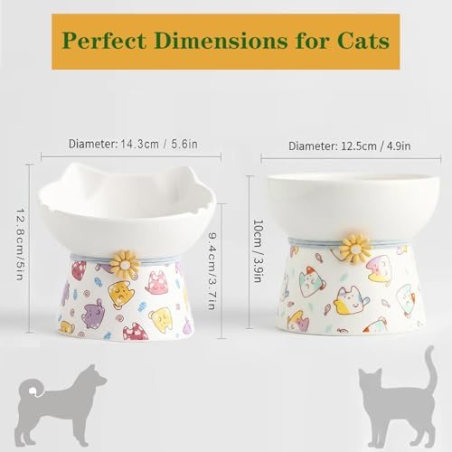 Elevated Ceramic Cat Bowls，15° Tilted Raised Cat Food Bowl, Anti Vomiting Pet Feeder, Protect Pet's Spine, Feeding Dish for Indoor Kittens and Small Dogs,（ Cat Pattern） - Image 5