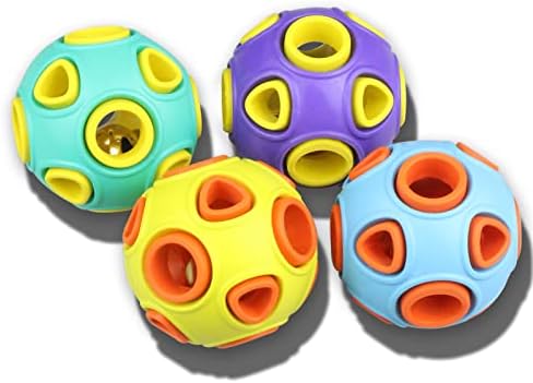 SCHITEC Dog Balls with Bell Sound, [4 Pack] Rubber Bouncy Fetch Ball for Puppies Small Dogs, 2” Interactive Pet Chew Toys by SCHITEC