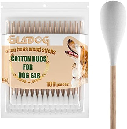 GLADOG 6 Inch Professional Large Cotton Buds for Dogs, Specially Designed Dog Cotton Buds with Wood Handle, Large Means Safe by GLADOG