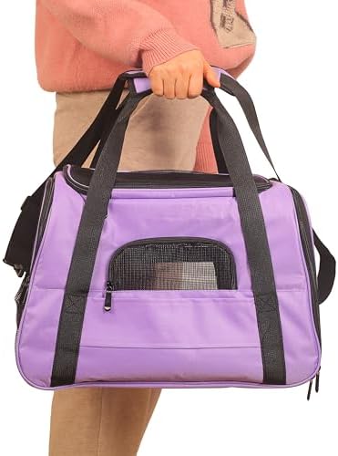 Purple Soft-Sided Cat Carrier, Airline Approved Cat and Dog Carrier Travel Bag with Mesh Windows, Cat Carrying Case Up to 15 Lbs (Purple, Small) - Image 6