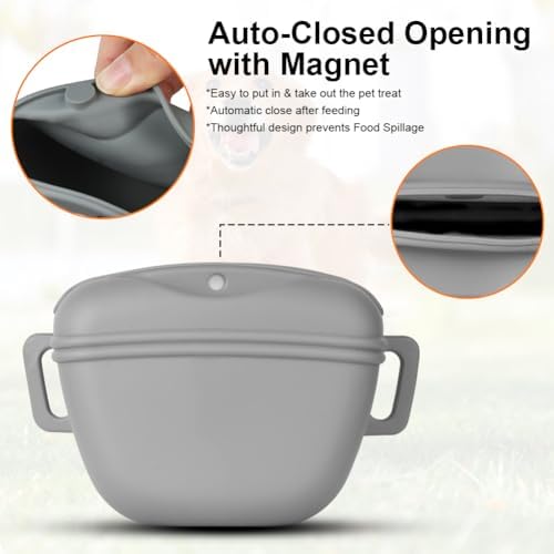 AOMIG Dog Treat Pouch with Training Clicker, 1.67 Cup Silicone Dog Treat Bag with Stronger Magnetic Closure, Portable Pouches for Pet Training Walking Premium Fanny Pack with Waist Belt(Grey) - Image 4