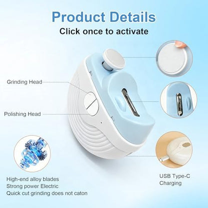 Electric Nail Clipper for Seniors & Toddler Nail Clipper 3 in 1,2026 Electric Nail Trimmer with LED Light&Polishing,Adjustable 3 Speeds Automatic Nail Cutter for Thick Toenails,Adults,Baby Blue - Image 3