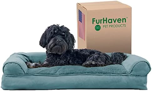 Furhaven Pillow Dog Bed for Medium/Small Dogs w/ Removable Bolsters & Washable Cover - Plush & Suede Sofa - Deep Pool, Medium by FurHaven