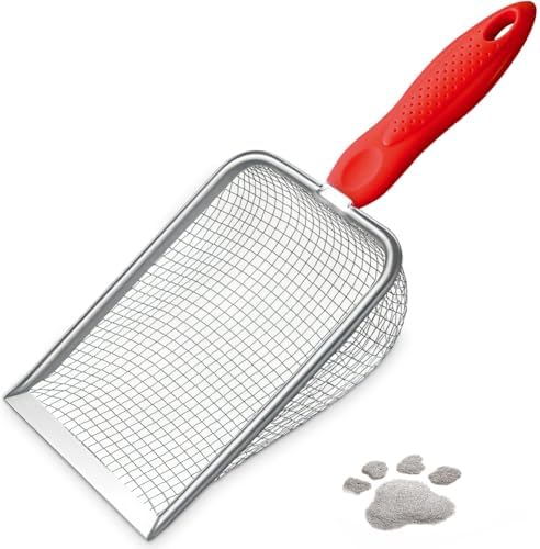 Cat Litter Scoop,Sturdy Litter Cleaner Corner Shovel,Stainless Steel Mesh Litter Shovel,Easy to Clean Reptile Terrarium Sand Waste,Beach Shovel(Red) by UMUACCAN