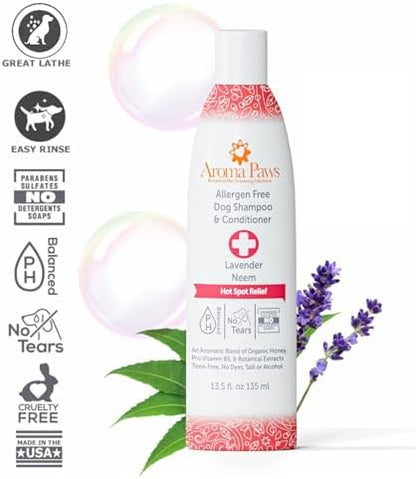 Dog Shampoo and Conditioner - Tearless Shampoo for Cleansing, Grooming, and Conditioning - Hot Spot Treatment Shampoo for Dogs and Puppies - Lavender and Neem 13.5 oz - Image 2