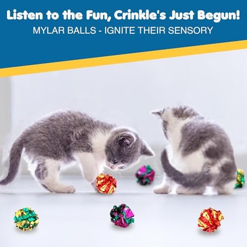 SunGrow Cat Crinkle Balls, Shiny, Mylar Crinkler, Stress-Relief Toy for Kittens, Interactive & Engaging, Keeps Grown-up Cats Active, Encourages Multi-cat Play, Provides Endless Entertainment, 6 Pcs - Image 4