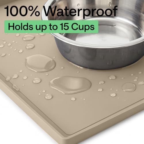 GORILLA GRIP Waterproof Dog Food Mat, Pet Feeding Placemat, 28x18 Beige - Image 5