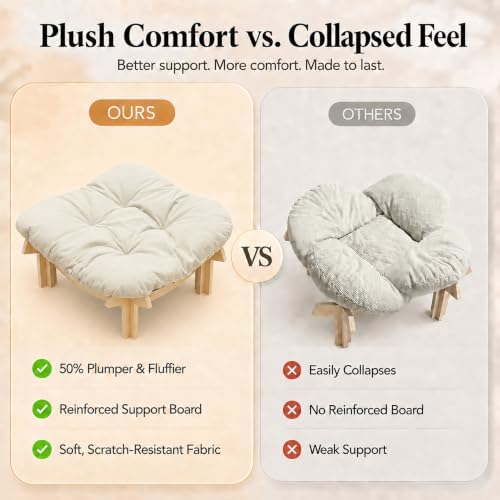 Elevated Cat Bed, Wooden Pet Sofa with Washable Cushion (Square / Beige) - Image 4