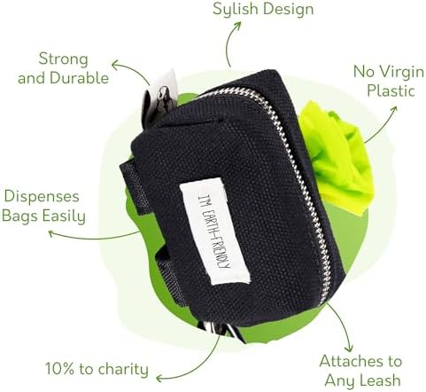 Poop Bag Dispenser with Zipper and Secure Carabiner, Black - Image 2