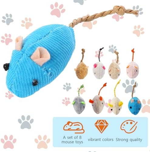 Mozeat Lens 8 Pack Toy Mice for Cats Cat Mice Toys Interactive Toy Cats Mouse Plush Cat Toys Catnip Toy Biting Toys for Cats Mouse Shaped Toy for Indoor Cats Realistic Design 8 Color - Image 3
