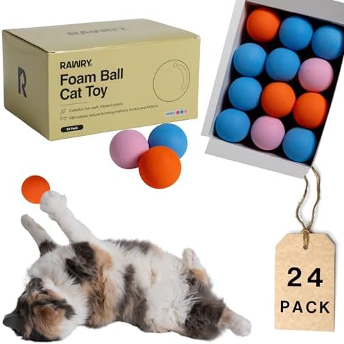 Rawry Foam Ball Cat Toy for Indoor Cats & Kittens, 24 Pack, Three Colors by RawryPets