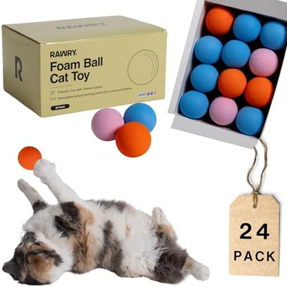 Rawry Foam Ball Cat Toy for Indoor Cats & Kittens, 24 Pack, Three Colors by RawryPets