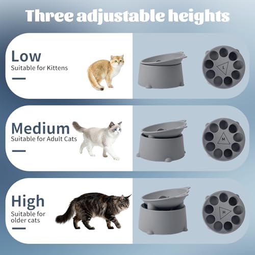 Cat Raised Bowls Silicone, 3 Modes to Adjust Height Elevated Cat Bowl to Protect Puppy,Kitten Spine and Anti Vomit Slow Feeder with 10° Tilted Detachable Dish for Pet Dry,Wet Food - Image 3