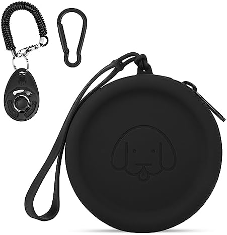 WALLFID Silicone Dog Treat Pouch Small Bag,with Pet Training Clicker,Walking Bag for Dog and Cat, Pocket Size, Easy to Clean, Odorless, Zipper Design,Moisture-Proof,Travel Walking Bag.(Black) by WALLFID
