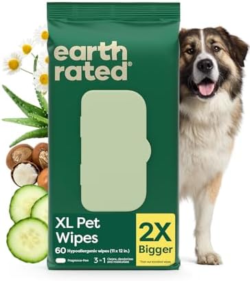 Earth Rated XL Pet Wipes for Dogs & Cats, Unscented Hypoallergenic, 60 Ct by EarthRated