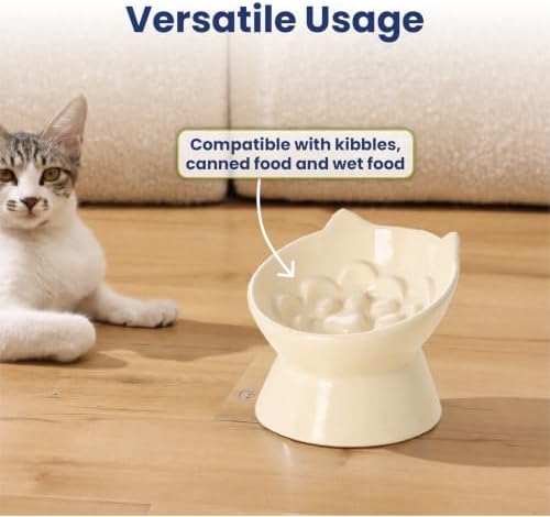 PawsPik Lynx Ceramic Raised Slow Dog & Cat Elevated Food Bowl, Daisy Yellow - Image 4