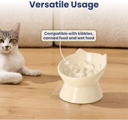 PawsPik Lynx Ceramic Raised Slow Dog & Cat Elevated Food Bowl, Daisy Yellow - Image 4