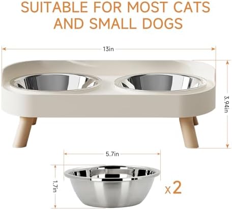 Elevated Cat Bowl, Raised Cat Food and Water Bowl Set for Indoor Cats, Splash Proof with 2 Stainless Steel Pet Food Bowls for Cats and Puppies, Whisker Fatigue and Dishwasher Safe - White - Image 6