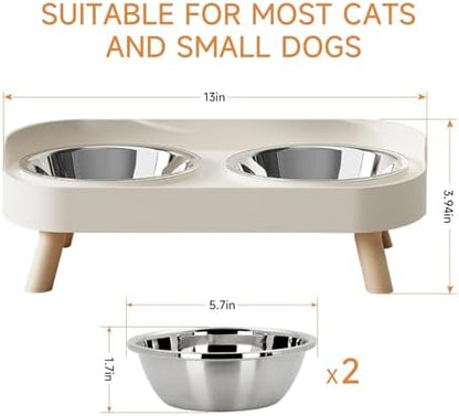 Elevated Cat Bowl, Raised Cat Food and Water Bowl Set for Indoor Cats, Splash Proof with 2 Stainless Steel Pet Food Bowls for Cats and Puppies, Whisker Fatigue and Dishwasher Safe - White - Image 6