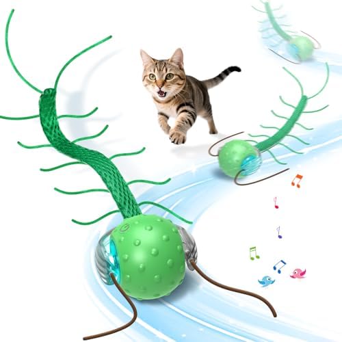 Giociv Interactive Cat Toys for Bored Cats, with Chirping, Centipede Motion Wake-up Super Motor Cat Ball on Rug by Giociv