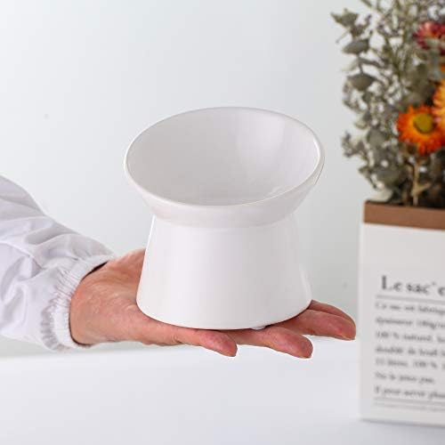 White Small Ceramic Raised Cat Bowls, Tilted Elevated Food or Water Bowls, Stress Free, Backflow Prevention, Dishwasher and Microwave Safe, Lead & Cadmium Free - Image 6