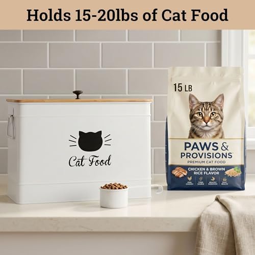 Metal Cat Food Container with Scoop, 15lb (50 Cup) w/ Airtight Bamboo Lid - Image 3